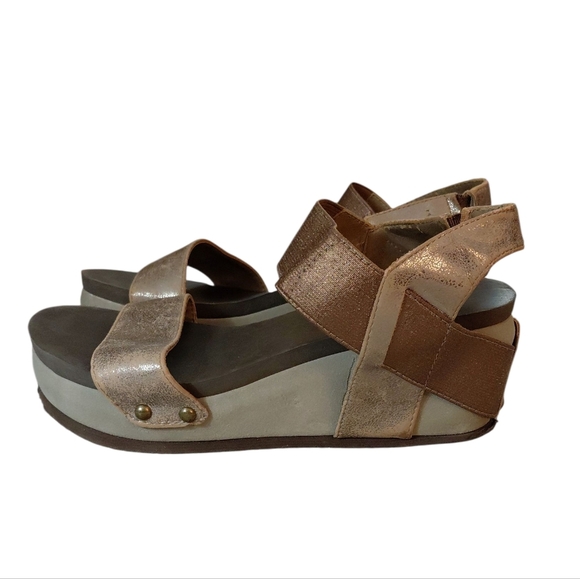 Axxiom Metallic Wedge Sandals Gold And Bronze Evian Open Toe Sandal Size 8 - Picture 6 of 11